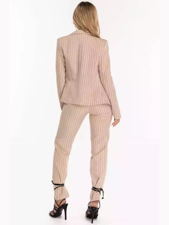 Luigi Women's Beige Set with Trousers Striped