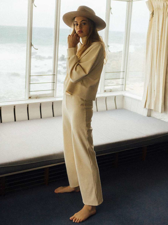Keep It Straight Women's Fabric Trousers Straight Line White