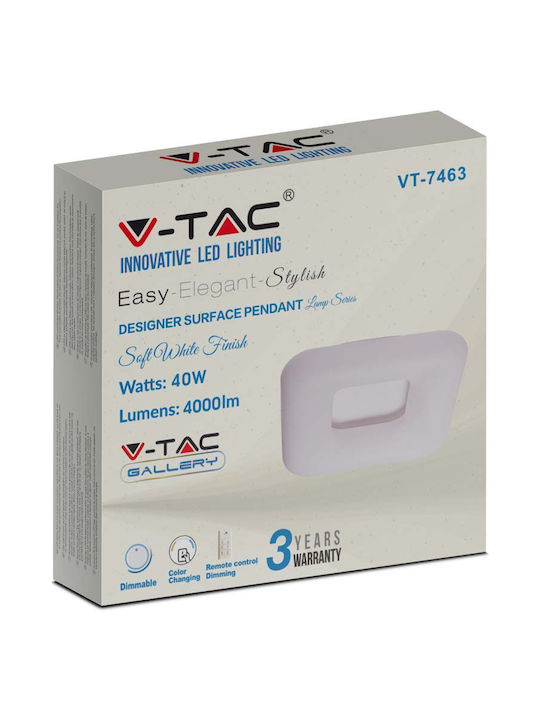 V-TAC Πλαφονιέρα Οροφής 46εκ. Λευκή με Ενσωματωμένο LED και Τηλεχειριστήριο