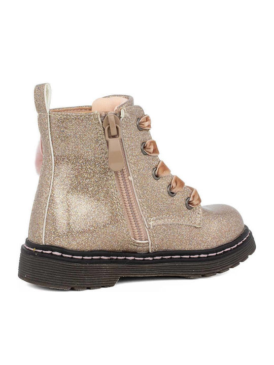 Leather Kids Boots with Zipper Gold