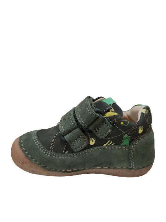 Leather Kids Boots with Velcro Khaki