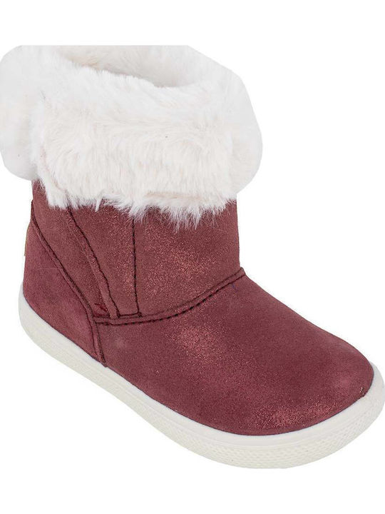 Anatomical Suede Kids Boots with Velcro Burgundy