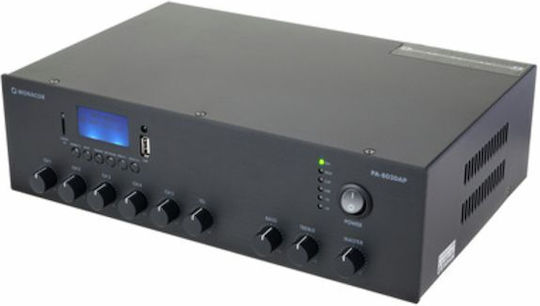 Monacor PA803DAP Integrat Amplificator comercial 30W/100V cu Sistem de Răcire și Conexiuni USB/FM/Bluetooth