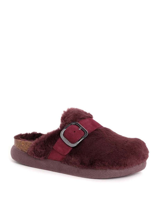 Winter Women's Slippers with Fur Burgundy