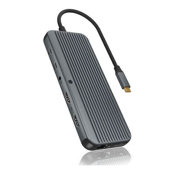 Icy Box IB-DK4060-CPD USB-C Docking Station with HDMI/DisplayPort 4K PD Ethernet and Support for 2 Monitors Gray