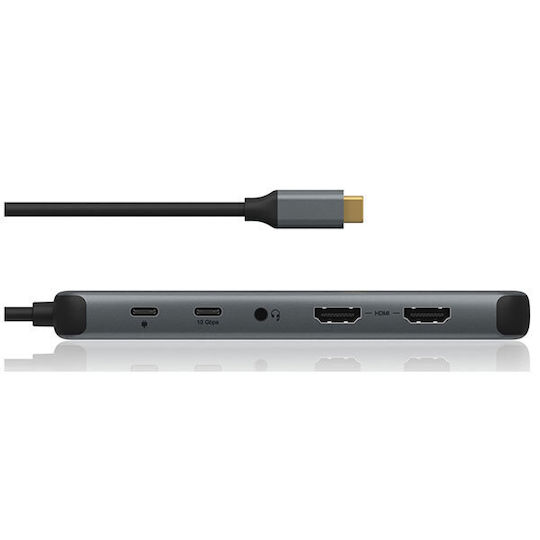 Icy Box IB-DK4060-CPD USB-C Docking Station with HDMI/DisplayPort 4K PD Ethernet and Support for 2 Monitors Gray