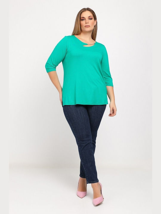 Dina Women's Summer Blouse with 3/4 Sleeve Green