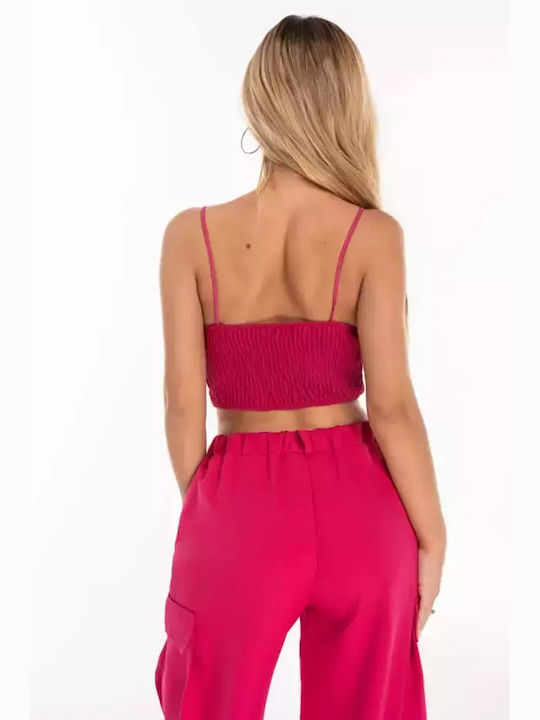 Luigi Women's Summer Crop Top with Straps Fuchsia