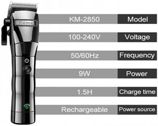 Kemei Professionell Wiederaufladbar Haarschneidemaschine Schwarz KM-2850