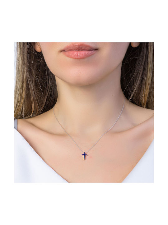 Cross pendant in 18K white gold with sapphires STM545