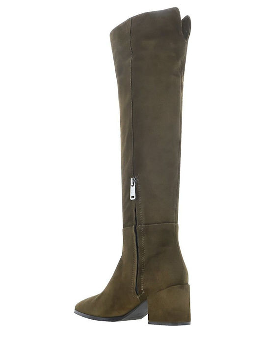 Suede Over the Knee Women's Boots Martina 27 Khaki