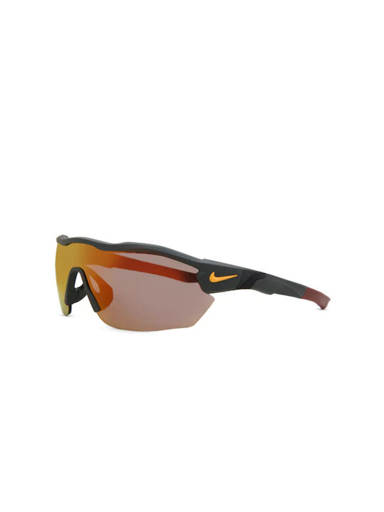 Nike Men's Sunglasses with Black Plastic Frame and Orange Mirror Lens DJ2027-355