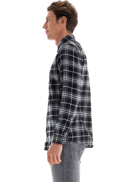 Long Sleeve Shirt Narrow Fit Checked Blue