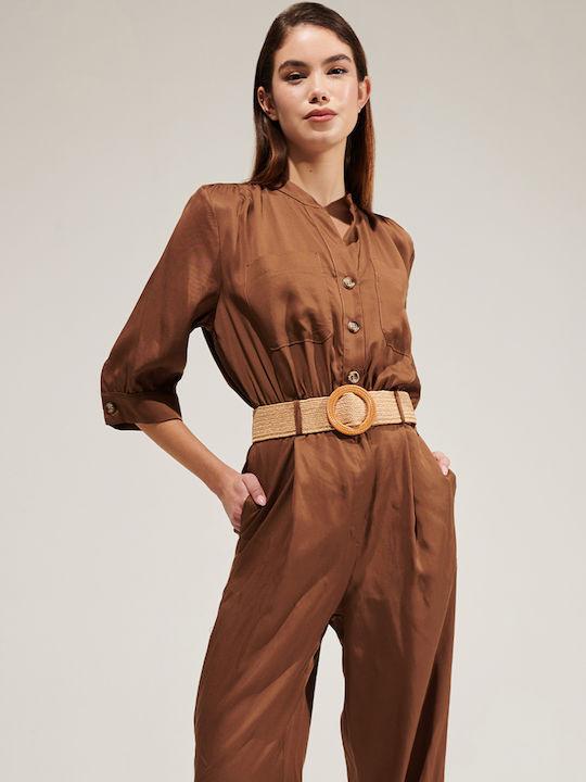 Jumpsuit with belt R.R. ROB6156 Chocolate