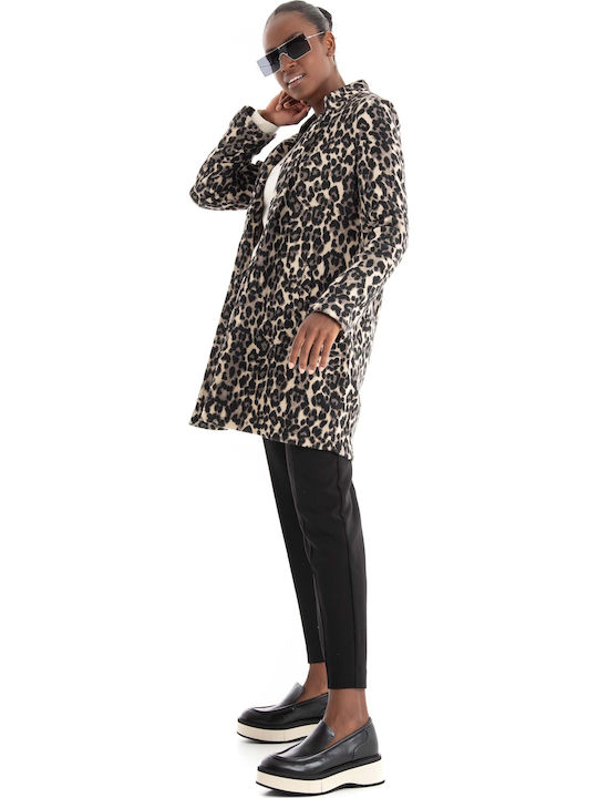 Katrineleo Women's Leopard Coat with Buttons