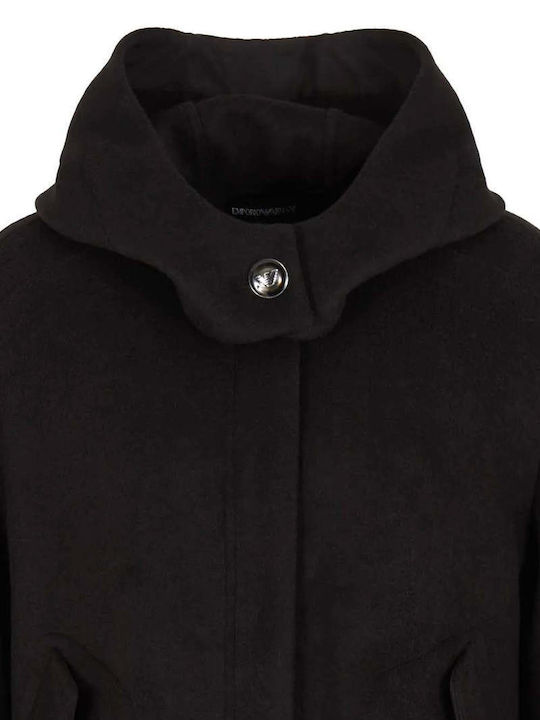 Emporio Armani Women's Midi Coat with Buttons and Hood Black