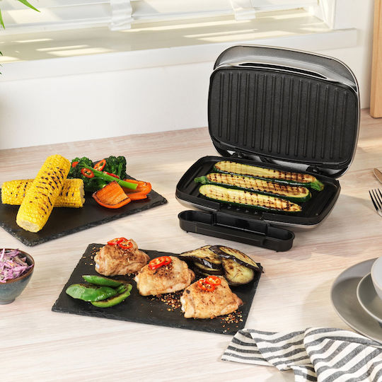 Petra Electric Tabletop Electric Grill Ribbed Plate 1000W with Lid 26cmx16cmcm