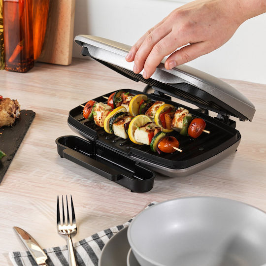 Petra Electric Tabletop Electric Grill Ribbed Plate 1000W with Lid 26cmx16cmcm