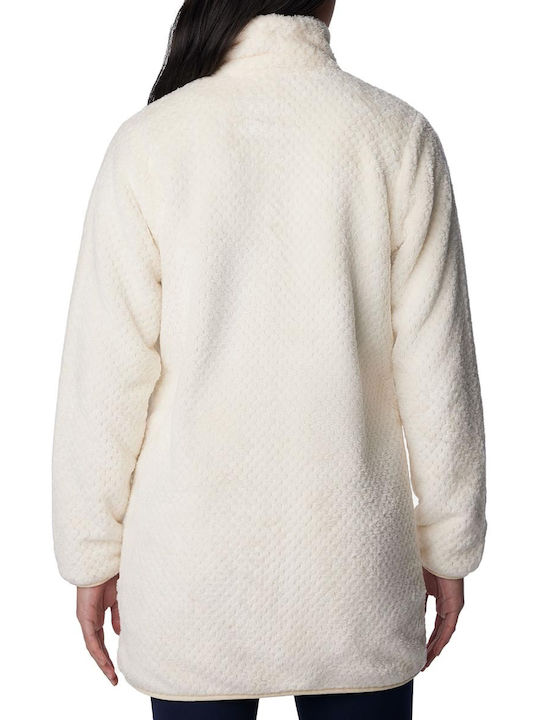 Columbia Fireside Μακριά Fleece Γυναικεία Ζακέτα με Φερμουάρ σε Λευκό Χρώμα