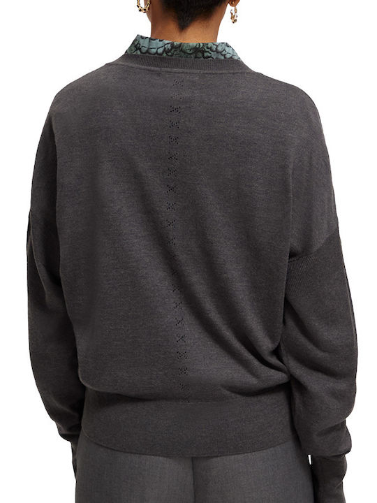Scotch & Soda Women's Long Sleeve Sweater with V Neckline Gray