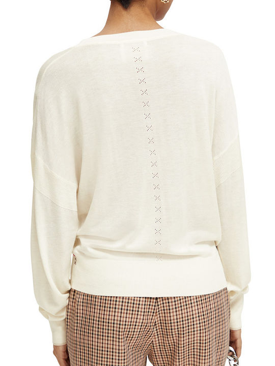 Scotch & Soda Damen Langarm Pullover mit V-Ausschnitt Weiß
