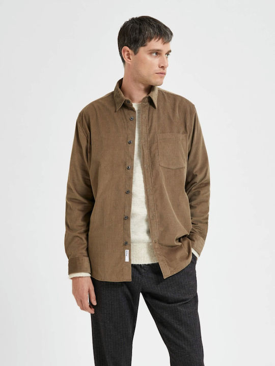 Selected Men's Shirt Long Sleeve Corduroy Brown