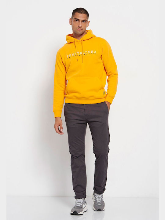 Funky Buddha Herren Sweatshirt mit Kapuze und Taschen Gelb