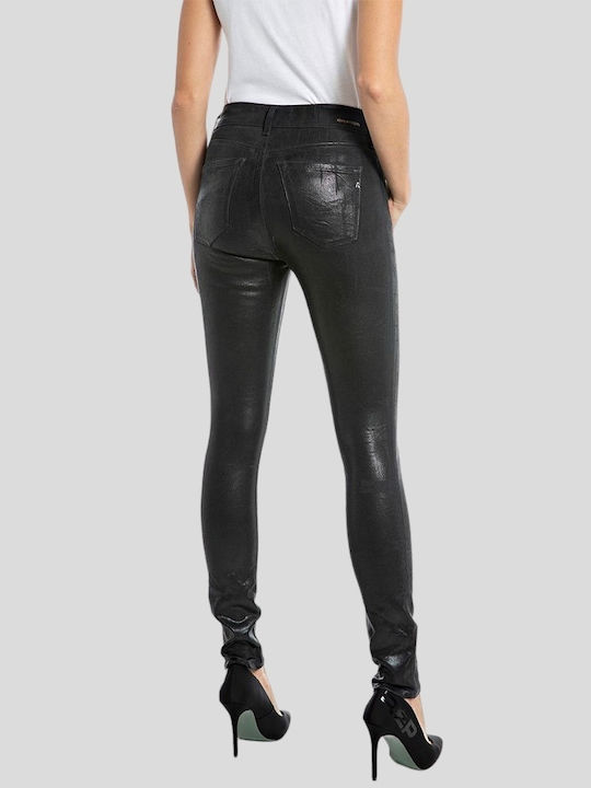 Replay Women's High-waisted Fabric Trousers in Slim Fit Black