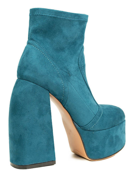 Suede Women's Ankle Boots with High Heel Blue