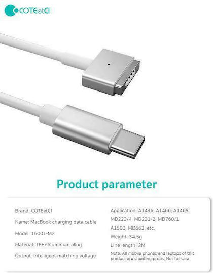COTEetCI 103877 USB 2.0 Cable USB-C male - 30-Pin Λευκό 2m