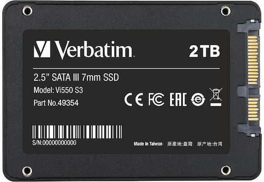 Verbatim Vi550 S3 SSD 2TB Type 2.5'' with SATA III Connection 49354