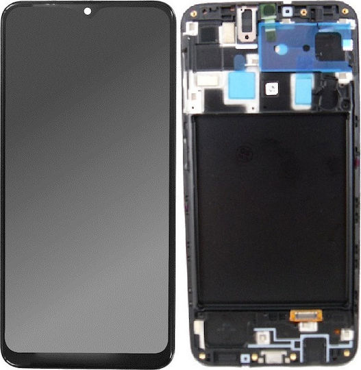 Екран OLED OLED със Сензорен Механизъм и Рамка за Galaxy A20 (Черен)