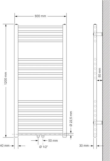 ECD Germany Towel Rail Bathroom 600x1200 White