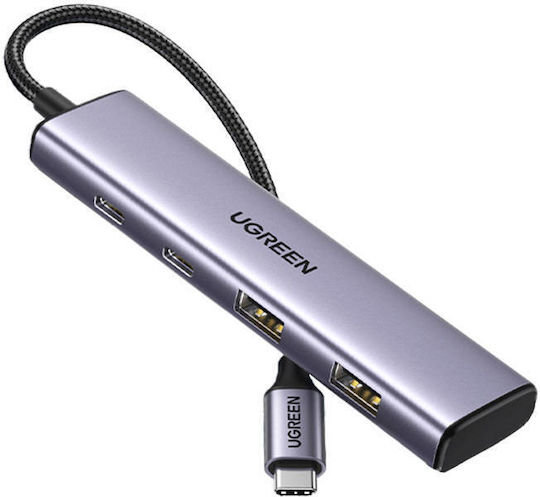 Ugreen CM473 USB Хъб с 4 USB 3.0 Порта и USB-C Интерфейс Сив