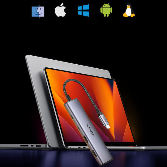 Ugreen CM473 USB Хъб с 4 USB 3.0 Порта и USB-C Интерфейс Сив