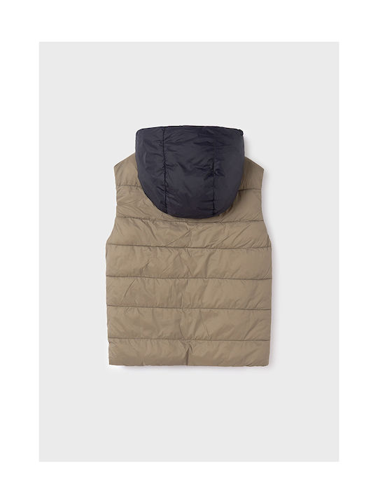 Mayoral Boys Quilted Coat Khaki Double Sided Sleeveless with Ηood