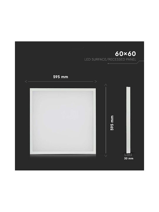 V-TAC Pătrat Încastrat Panou LED Putere 36W cu Alb Rece Lumini 60x60cm.