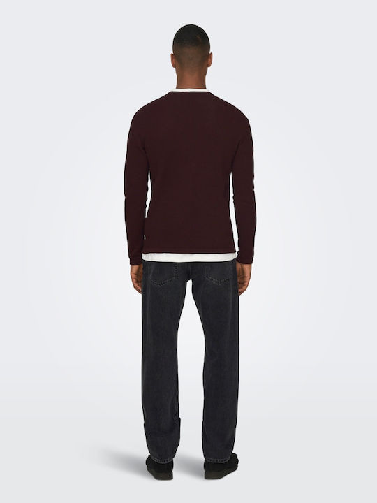 Only & Sons Men's Long Sleeve Sweater Burgundy