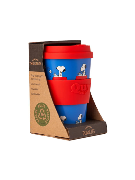 QuyCup Snoopy Writing Cană Ceramică cu Capac Albastru 400ml