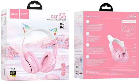 Hoco W42 Cat Ears Ασύρματα / Ενσύρματα Παιδικά Over Ear Ακουστικά με Ραδιόφωνο με 12 ώρες Λειτουργίας Cherry Blossom