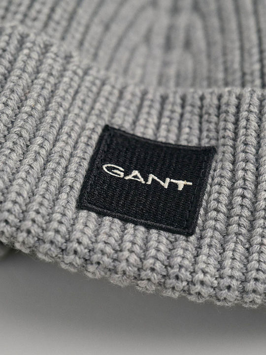 Gant Beanie Unisex Σκούφος με Rib Πλέξη σε Γκρι χρώμα