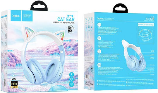 Hoco W42 Cat Ears Ασύρματα / Ενσύρματα Παιδικά Over Ear Ακουστικά με 12 ώρες Λειτουργίας Crystal Blue