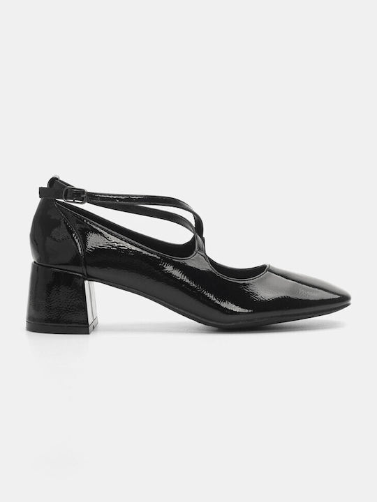 Luigi Pointed Toe Black Medium Heels with Strap