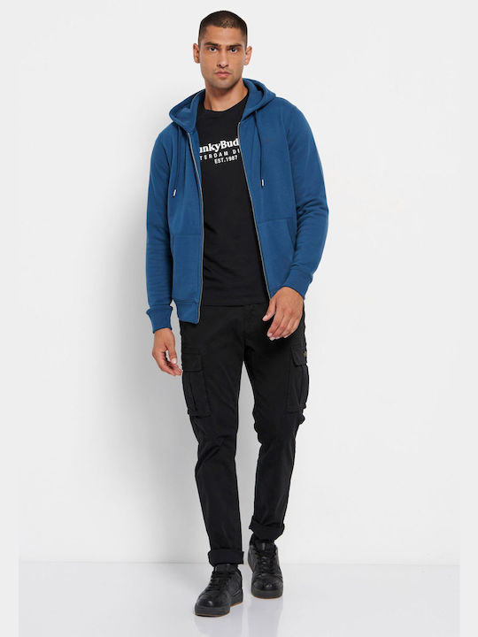 Funky Buddha Herren Sweatshirt Jacke mit Kapuze und Taschen Blau