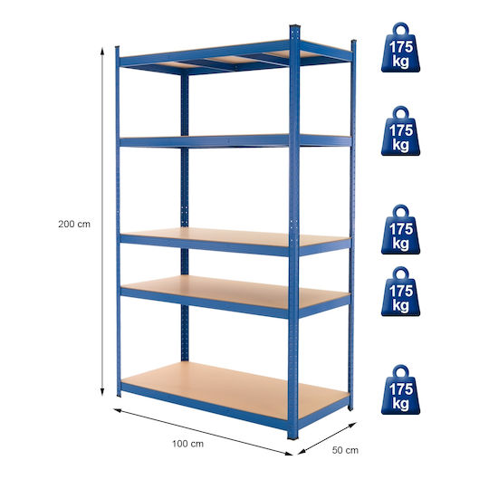 ECD Germany Рафтове Дексион 100x50x200см с 5 Брой рафтове Обща товароносимост 875кг