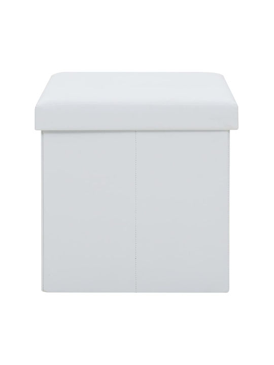 Stool For Living Room Collapsible With Storage Space Upholstered with Leatherette White 38x38x38cm