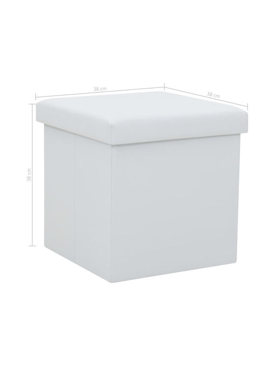 Stool For Living Room Collapsible With Storage Space Upholstered with Leatherette White 38x38x38cm