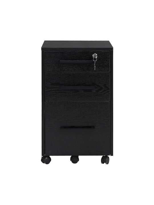 Office Storage Chipboard Drawer with Wheels & 3 Drawers Black L39.2xW40xH65.4cm