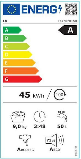 LG Πλυντήριο Ρούχων 9kg με Τεχνολογία Ατμού 1400 Στροφών TurboWash Ασημί F4R7009TSSB