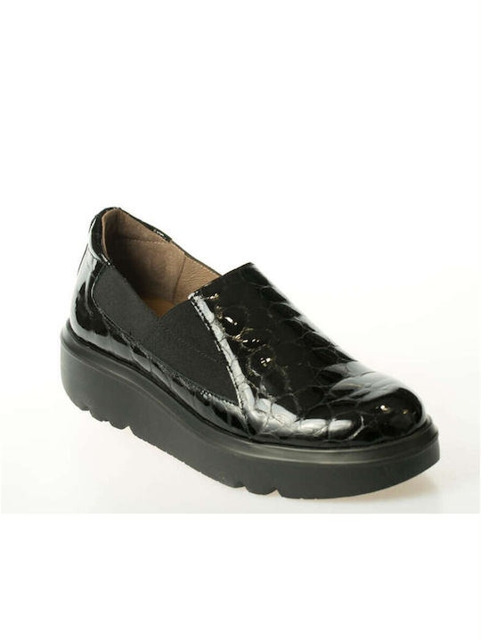 Wonders Leather Women's Loafers in Black Color